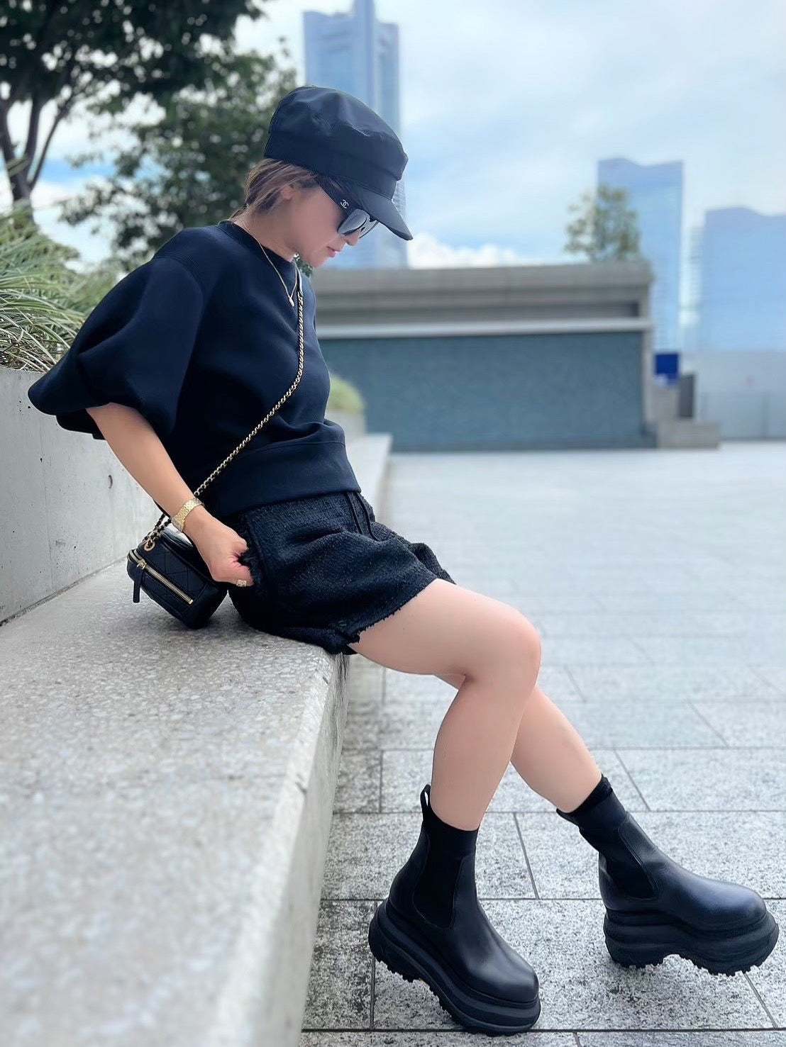 BLACK FRINGE TWEED SHORTS