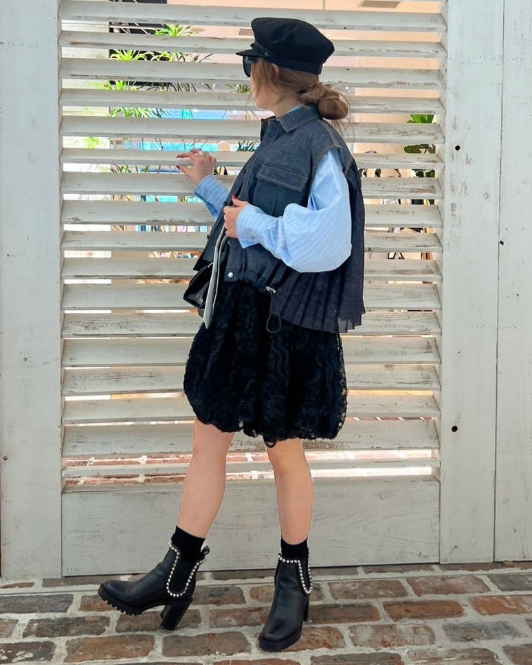 BLACK FLOWER TULLE BALLOON SKIRT