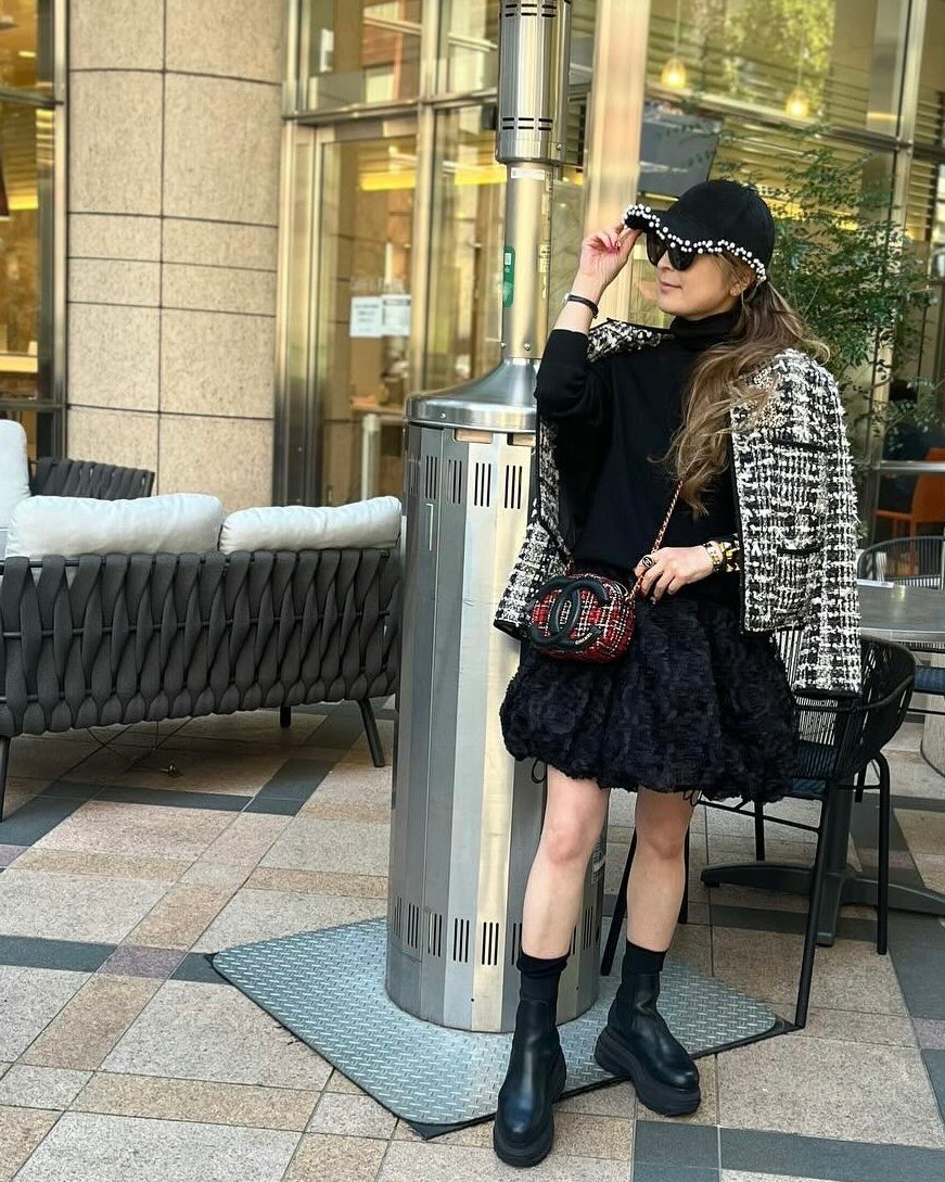 BLACK FLOWER TULLE BALLOON SKIRT