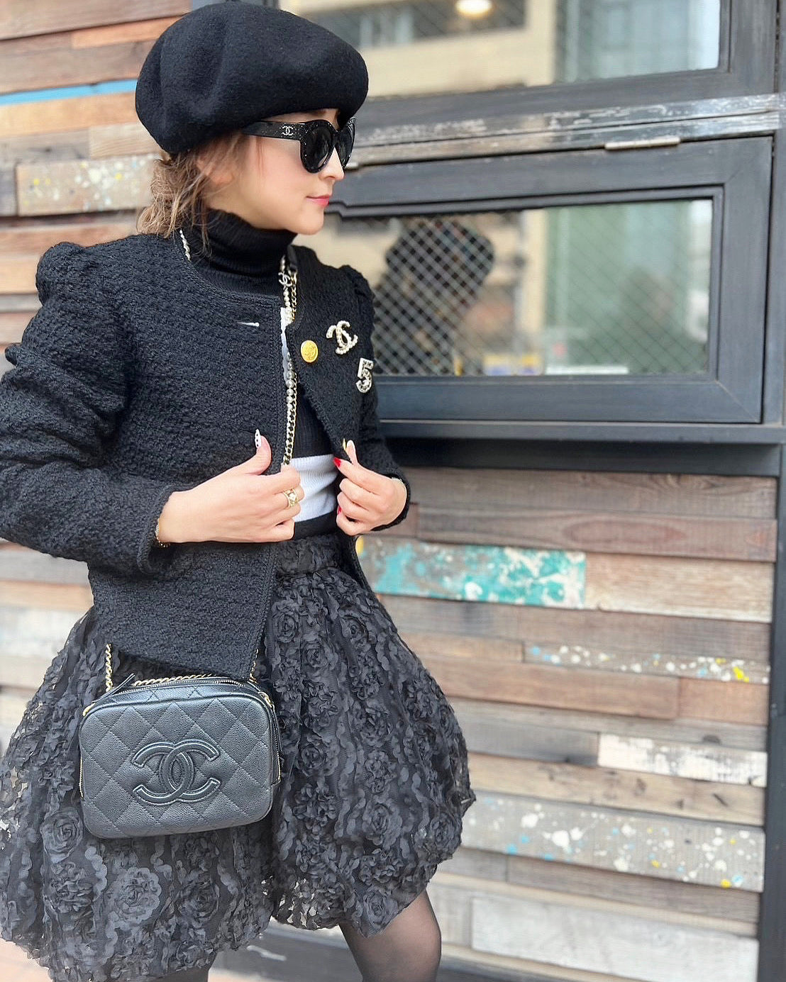 BLACK FLOWER TULLE BALLOON SKIRT