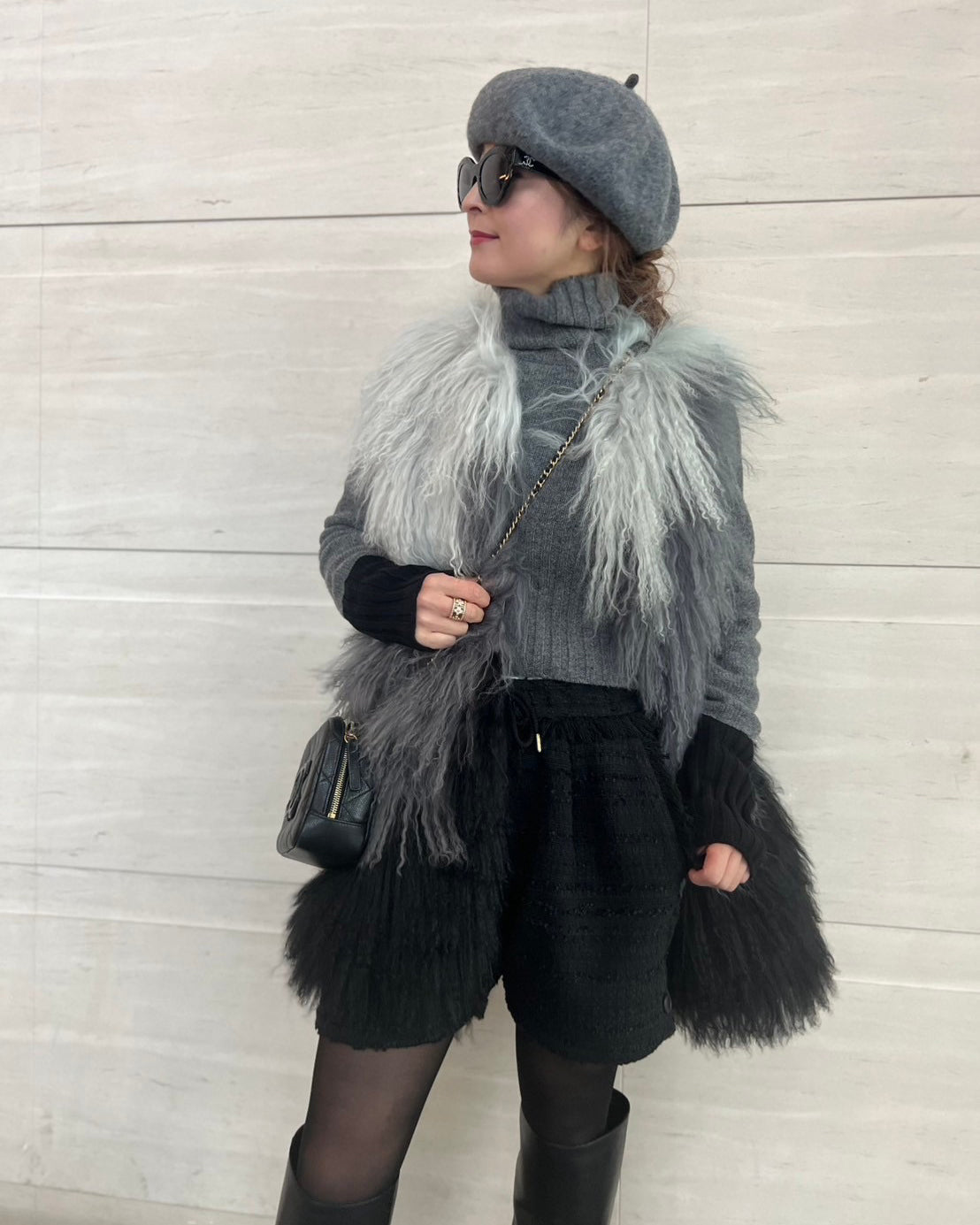 BLACK FRINGE TWEED SHORTS