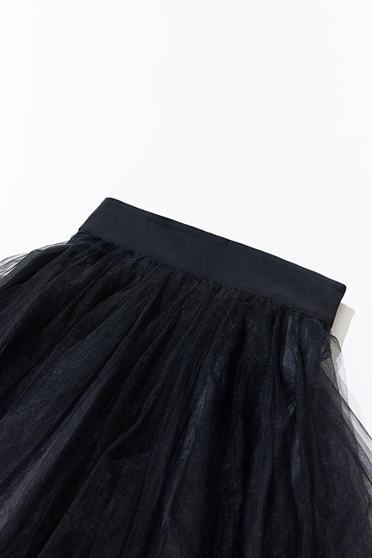 BLACK TULLE LONG SKIRT