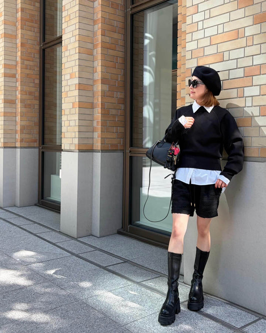 BLACK FRINGE TWEED SHORTS