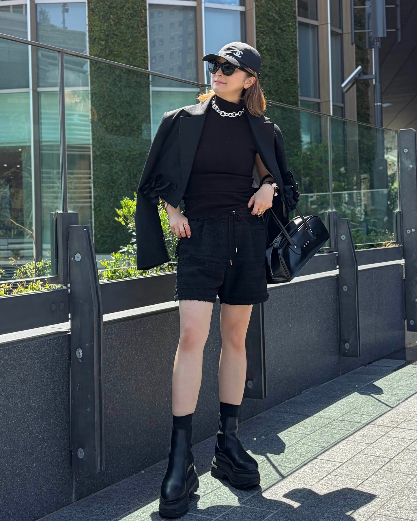 BLACK FRINGE TWEED SHORTS