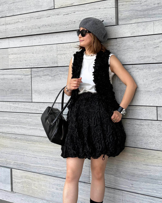 BLACK FLOWER TULLE BALLOON SKIRT