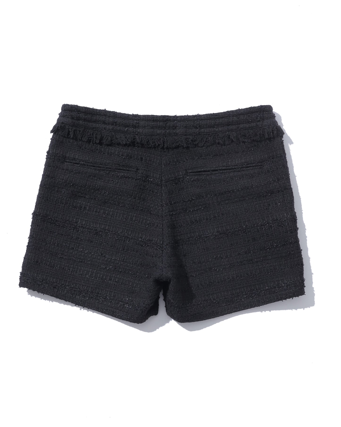 BLACK FRINGE TWEED SHORTS