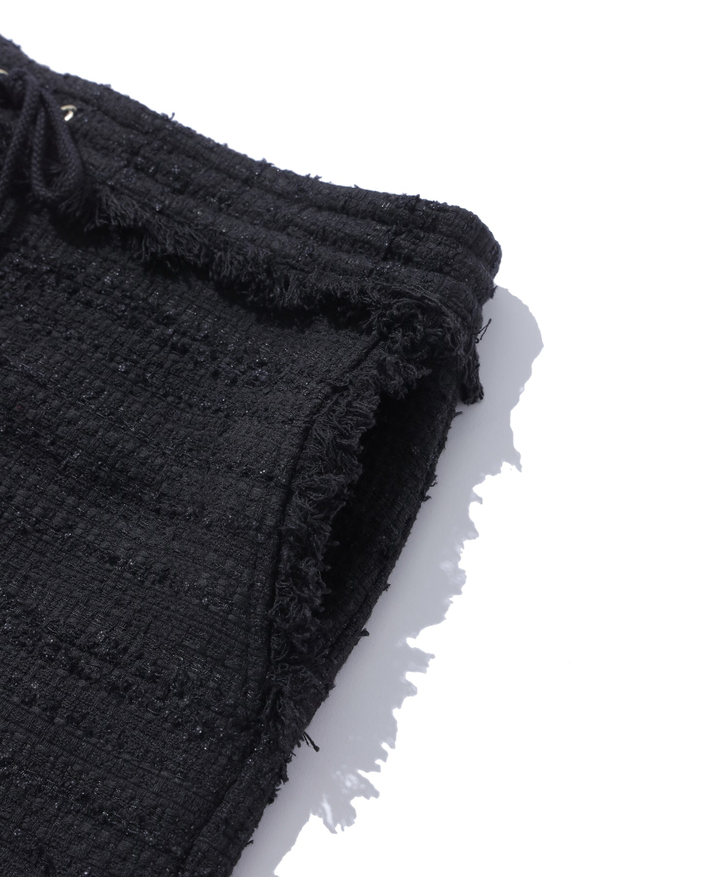 BLACK FRINGE TWEED SHORTS