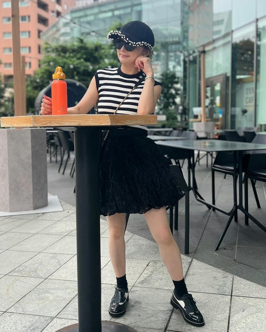 BLACK FLOWER TULLE BALLOON SKIRT