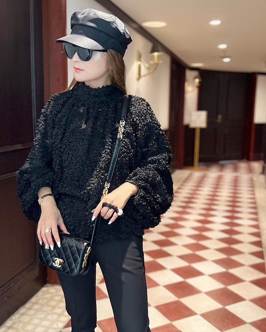 BLACK FLOWER TULLE BLOUSE