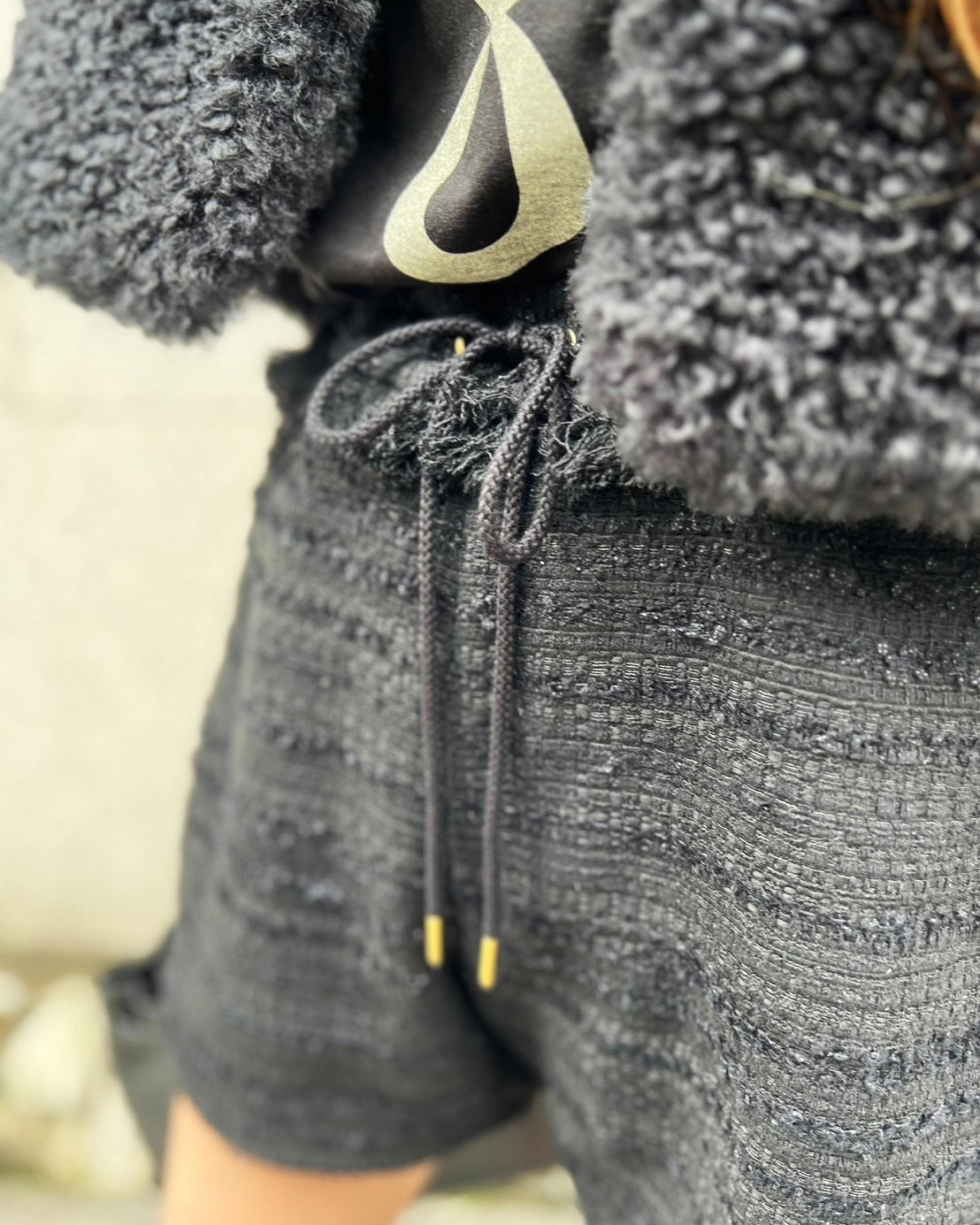 BLACK FRINGE TWEED SHORTS