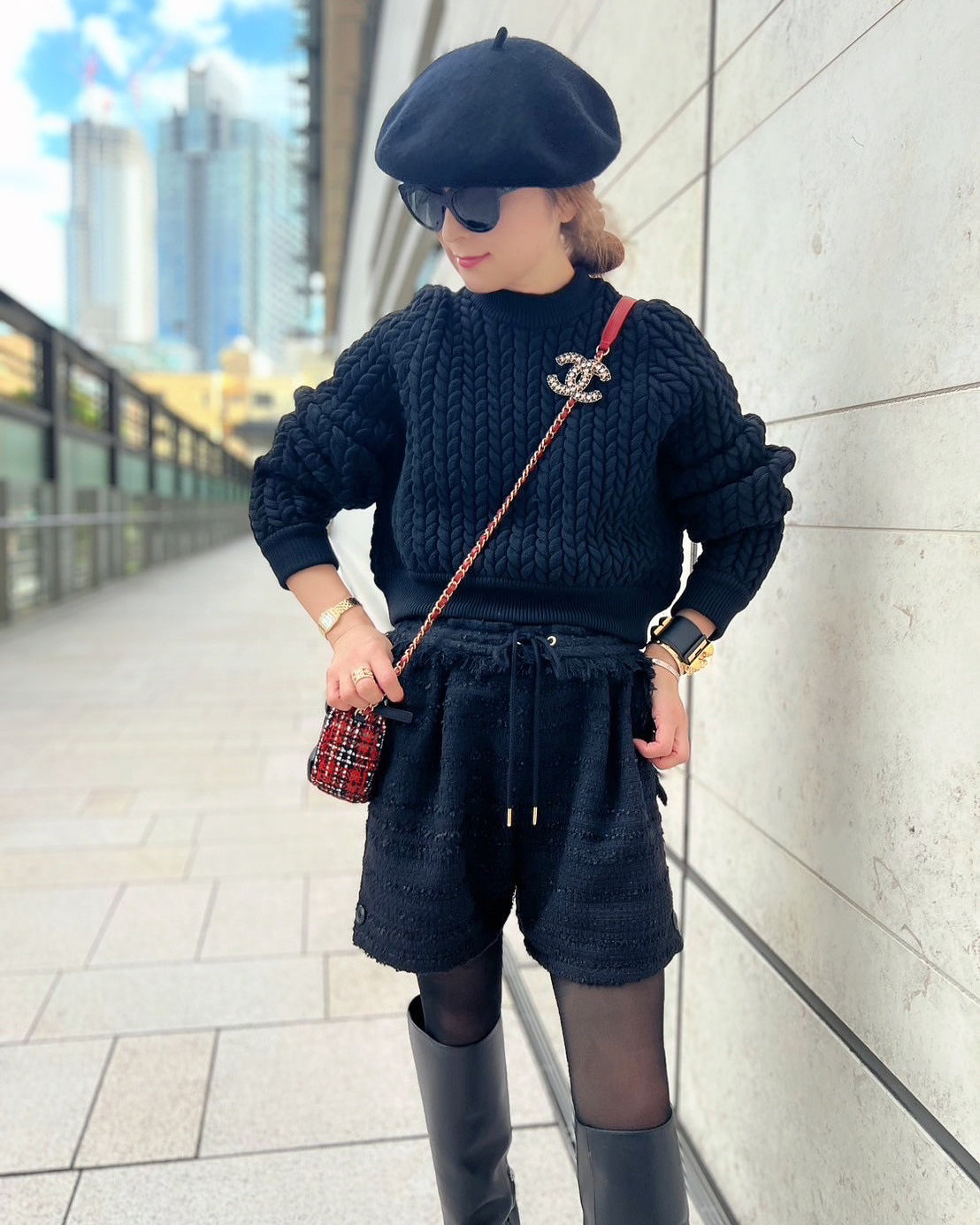 BLACK FRINGE TWEED SHORTS