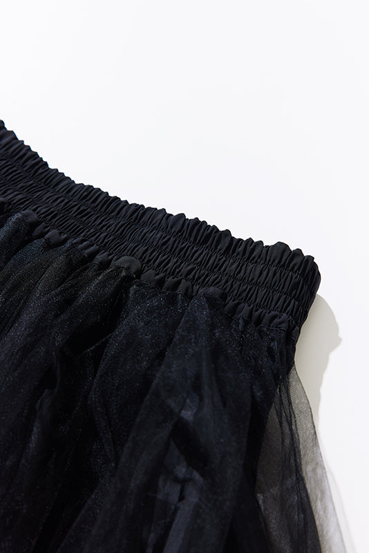 BLACK TULLE LONG SKIRT