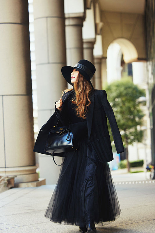 BLACK TULLE LONG SKIRT