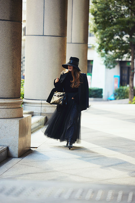 BLACK TULLE LONG SKIRT