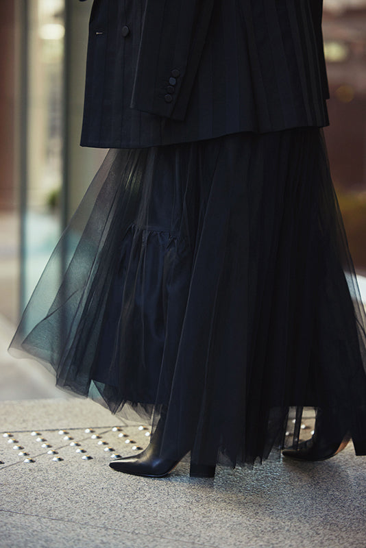 BLACK TULLE LONG SKIRT