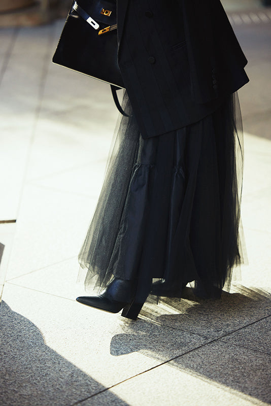 BLACK TULLE LONG SKIRT